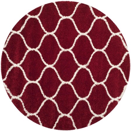Safavieh 9 x 9 ft. Hudson Shag Power Loomed Round Area Rug; Red & Ivory SGH280R-9R